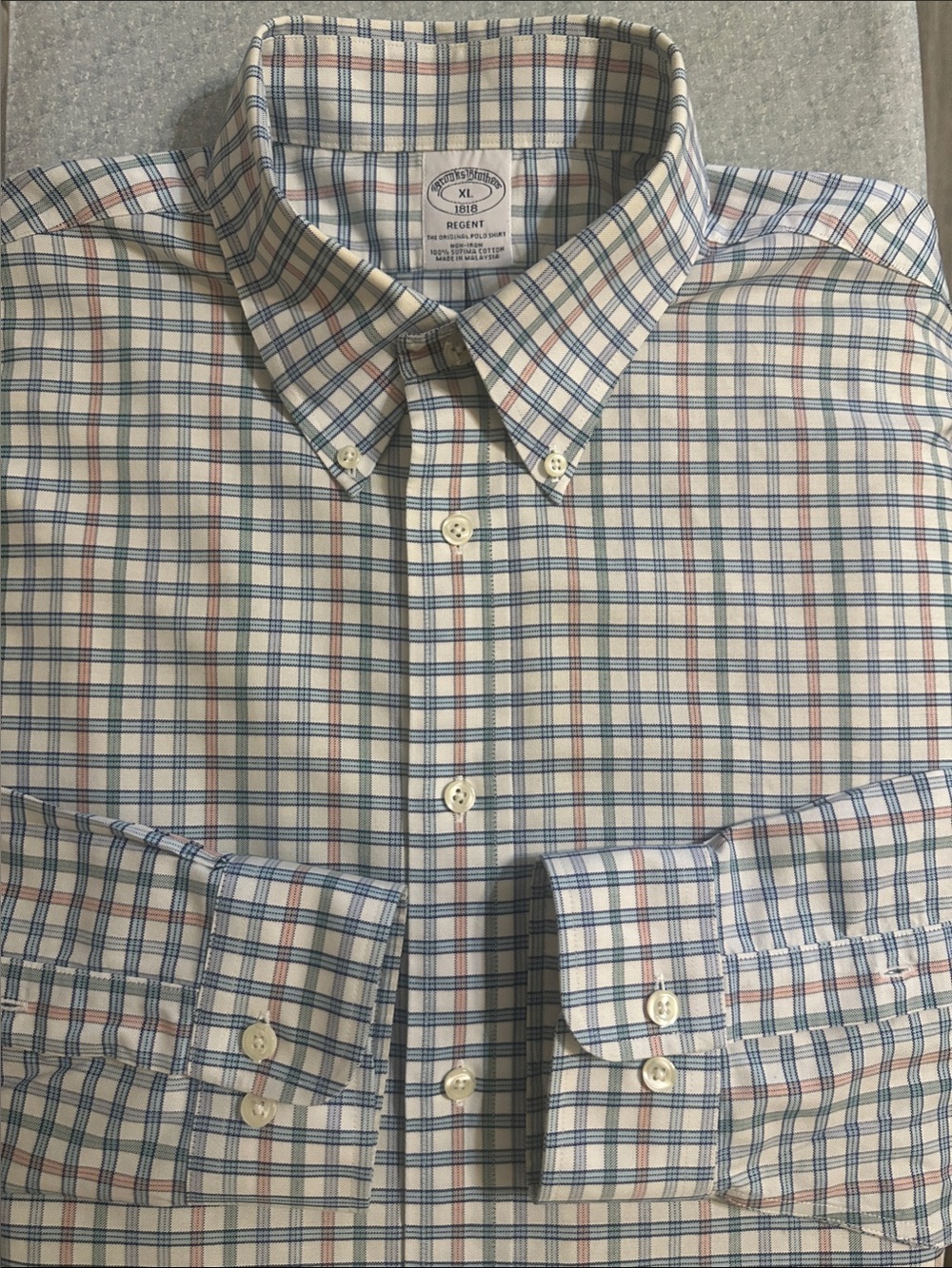 Brooks Brothers Regent Multicolor Blue Pink Cream Plaid Men’s Shirt Size XL